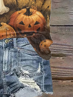 Women's Halloween Autumn Ghost Pumpkin Print Casual T-Shirt