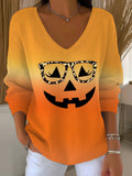 Women's Casual Autumn Pumpkin Striped Top