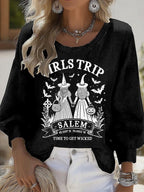 Women's Girls Trip Salem Witch Print Round Neck T-shirt