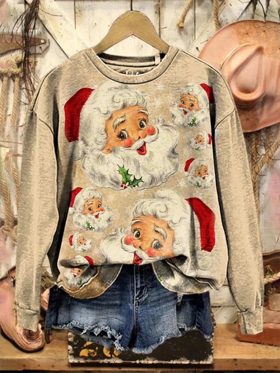 Women's Casual Vintage Christmas Santa Claus Sweatshirt