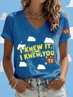 V-Neck Retro I Knew It Print T-Shirt