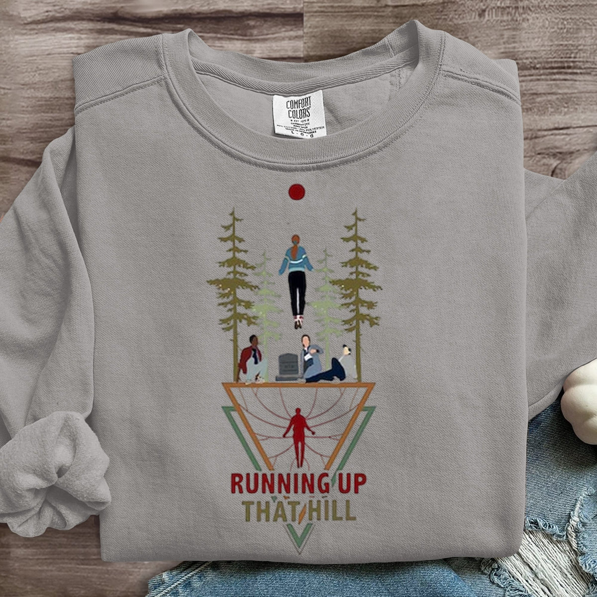 Runing Up That Hill Hawkins Indiana National Park Upside Down 80s Horror Art Print Sweatshirt