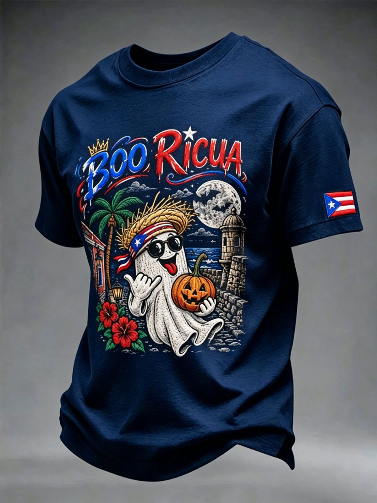 Men's Puerto Rico Halloween Print Short-Sleeve T-Shirt