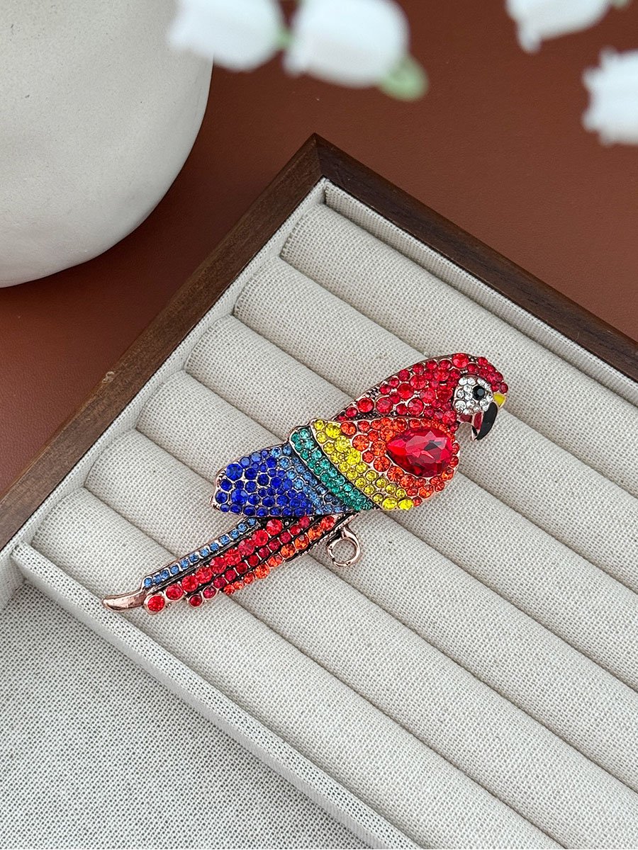 Rhinestone Crystals Parrot Brooch Tropical Bird