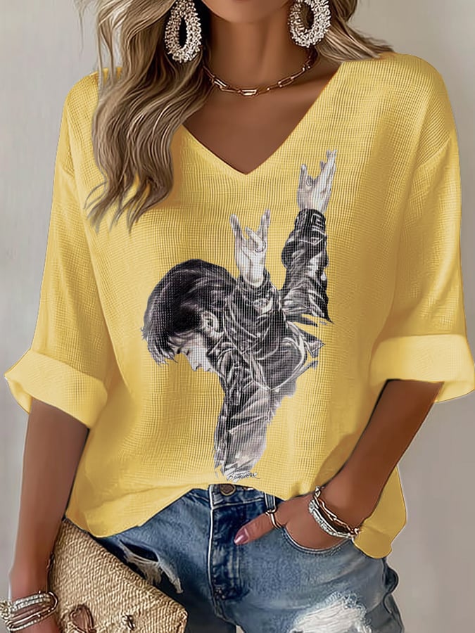 Colorful Women's Printed Long Sleeve Top by famous singer