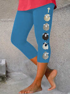 Women's Cute Lamb Cross Printed Cropped Leggings