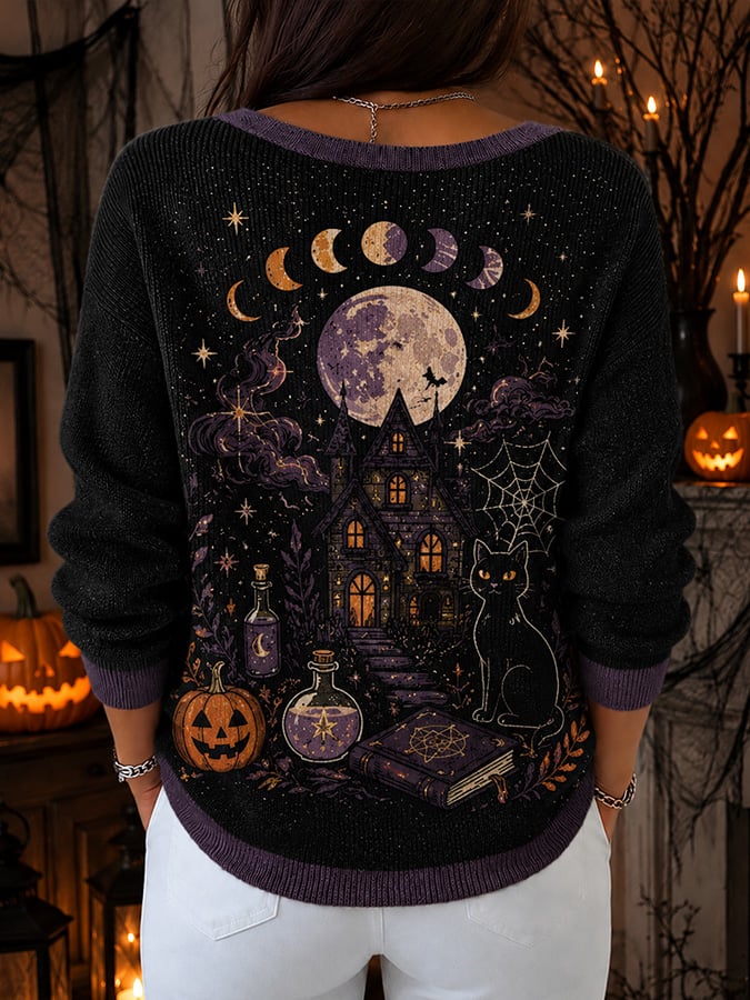 Women's Casual Halloween-Print Knit Cardigan