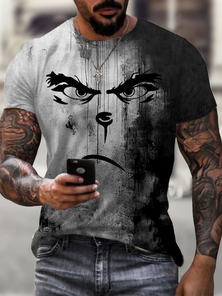 Men's Fashion Casual Halloween Horror Expression Print T-shirt