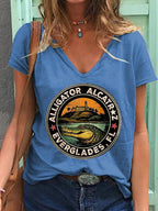 Women's Alligator Alcatraz Funny Florida Everglades Dark Humor Printed T-Shirt
