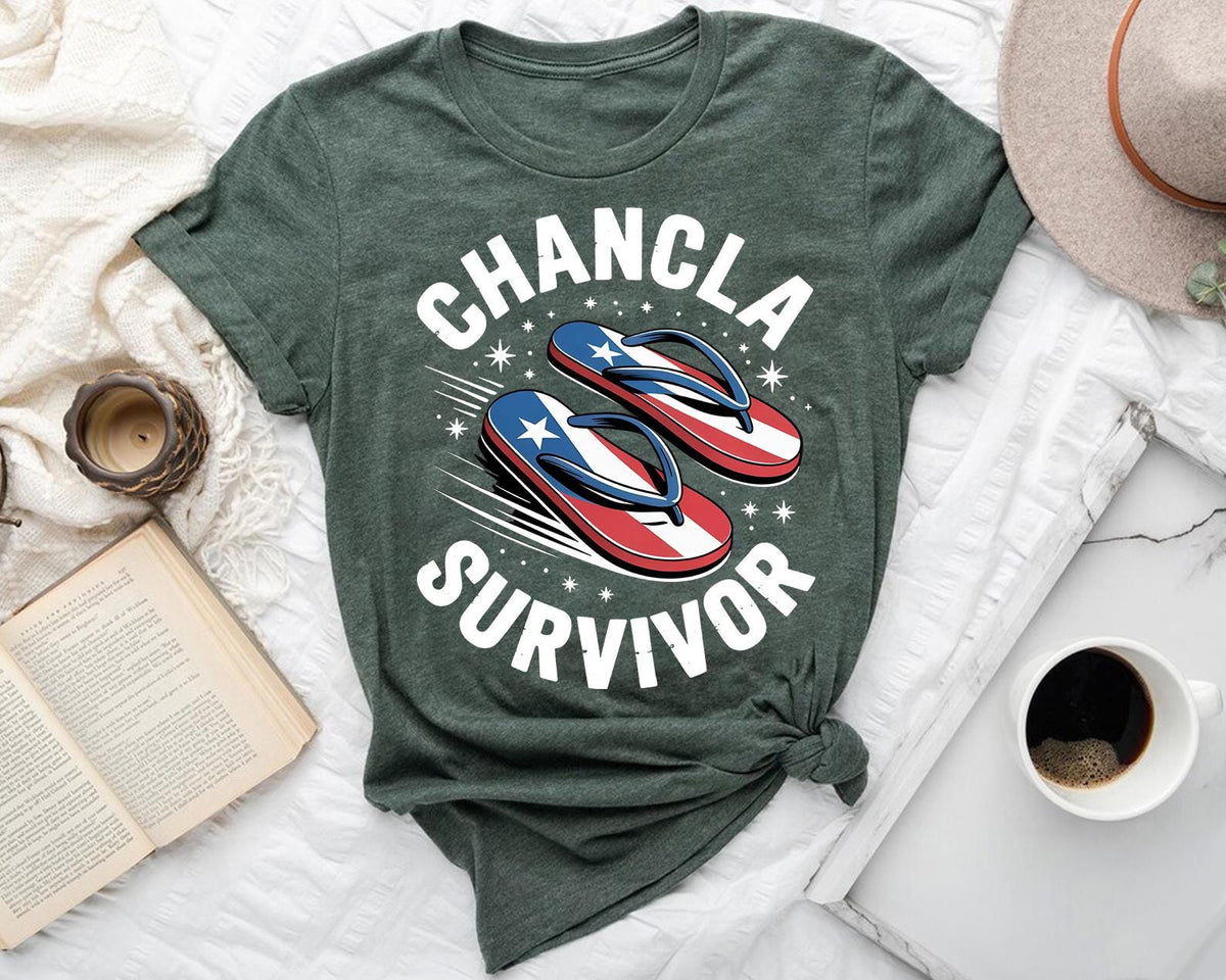 Chancla Survivor Funny Flip Flop PR Humor T-Shirt