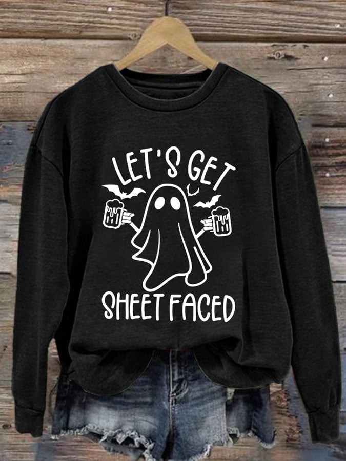 Women'S Halloween Let's Get Sheet Faced Printed Sweatshirt