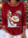 Women's Snowman Art Print Casual Flannel Top