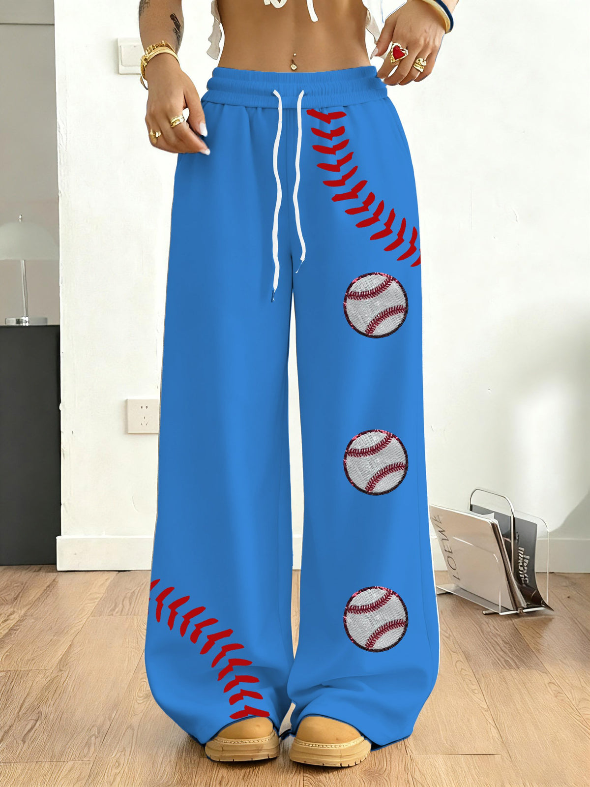 Women's Baseball Print Casual Pants
