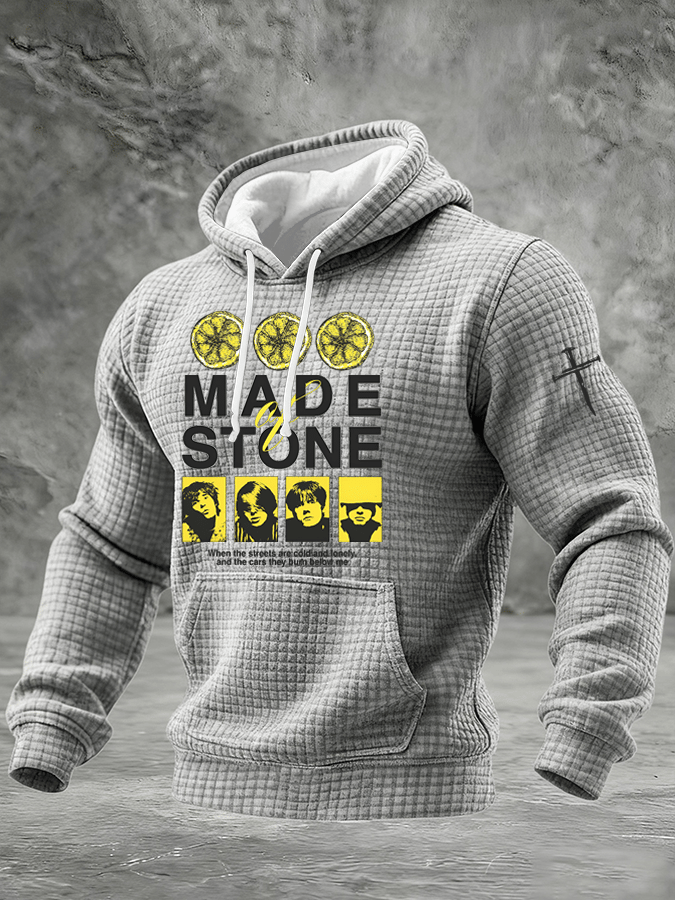 Men's Music Print Checkered Hooded Sweatshirt