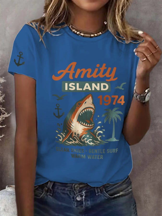 Women's Amity Island 1975 Printed Short-Sleeved T-Shirt