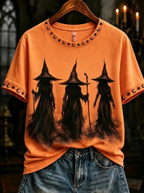 Women's Halloween Witch Print T-shirt