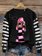 Women's Witch And Cat Print Crew Neck Sweatshirt