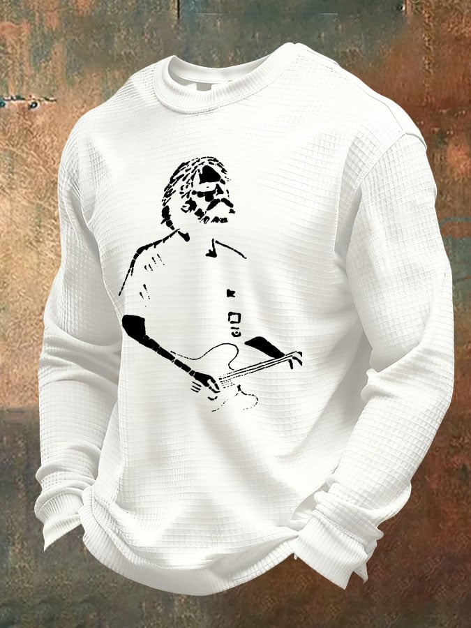 Men's Casual Waffle Print Long-Sleeve T-Shirt