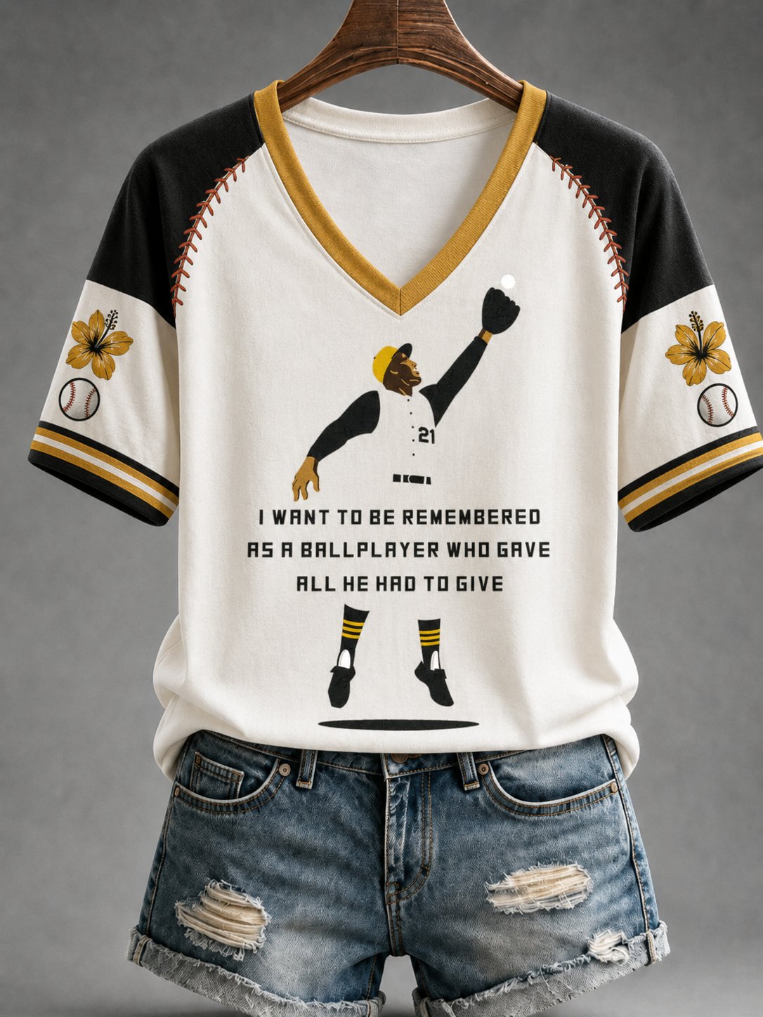 Women'S Baseball Legend Printed V-Neck T-Shirt
