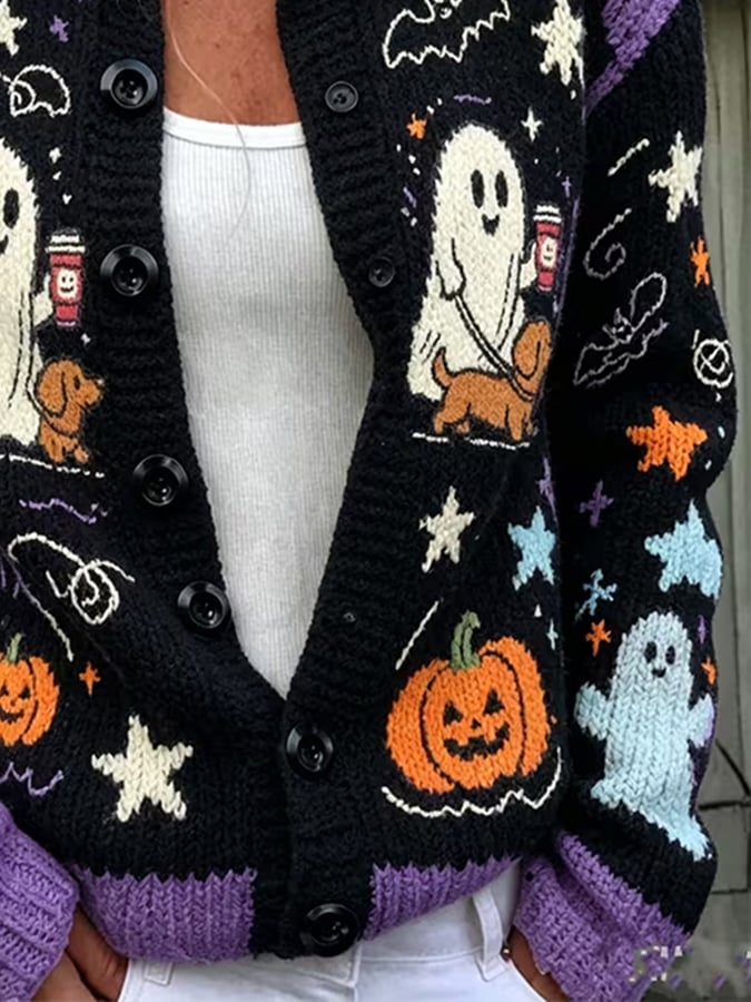 Women's Casual Halloween Print Cardigan