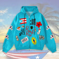 Puerto Rican Print Zippered Sweatshirt Jacket