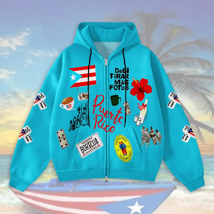 Puerto Rican Print Zippered Sweatshirt Jacket