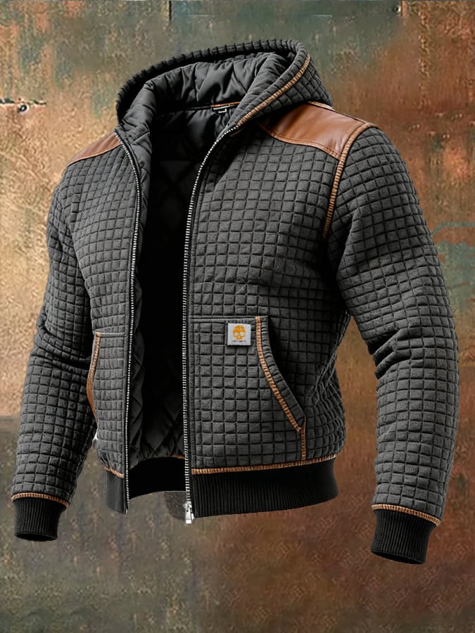 Men's Retro Knitted Checkered Textured Outdoor Jacket