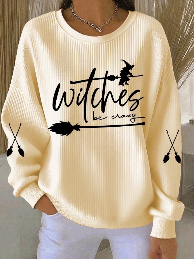 Women's Witch Be Crazy Print Knit Crew Neck Long Sleeve Top