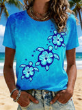 Retro 3 Blue Honu Turtles Print T-Shirt