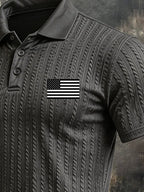 Men's Retro Textured Color-Blocked Polo Collar Short Sleeves