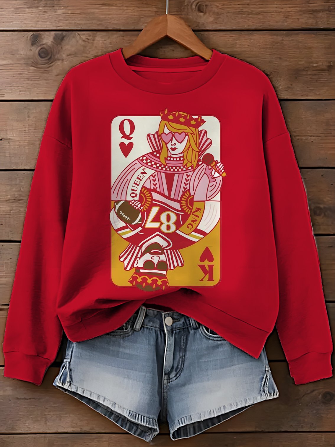 Women's Queen And King Print Round Neck Sweatshirt