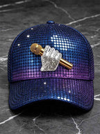 Unisex Retro Commemorative Baseball Cap: "King of Music" Faux-Sequin Print Edition