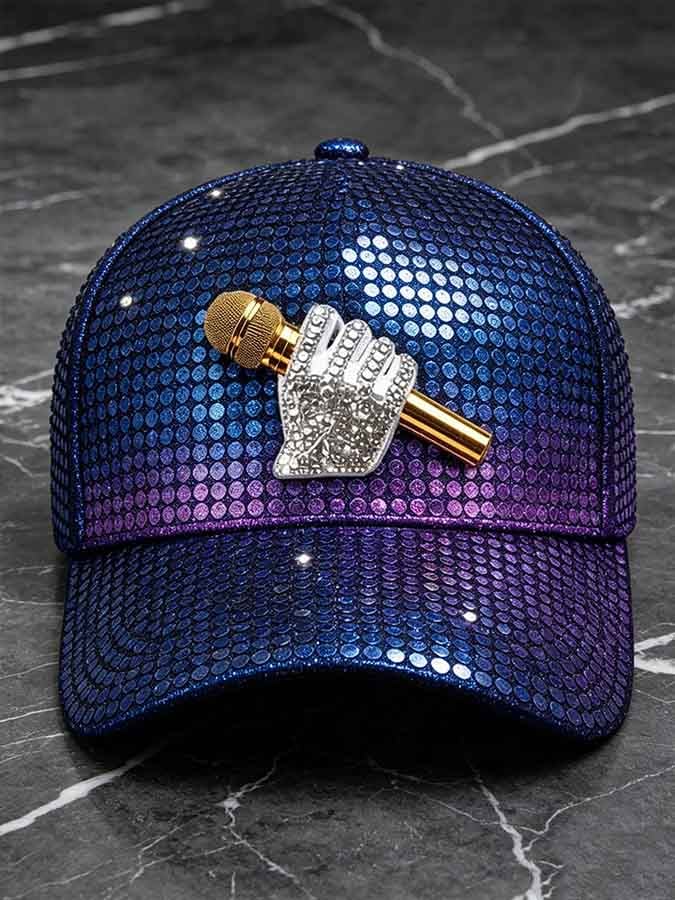 Unisex Retro Commemorative Baseball Cap: "King of Music" Faux-Sequin Print Edition