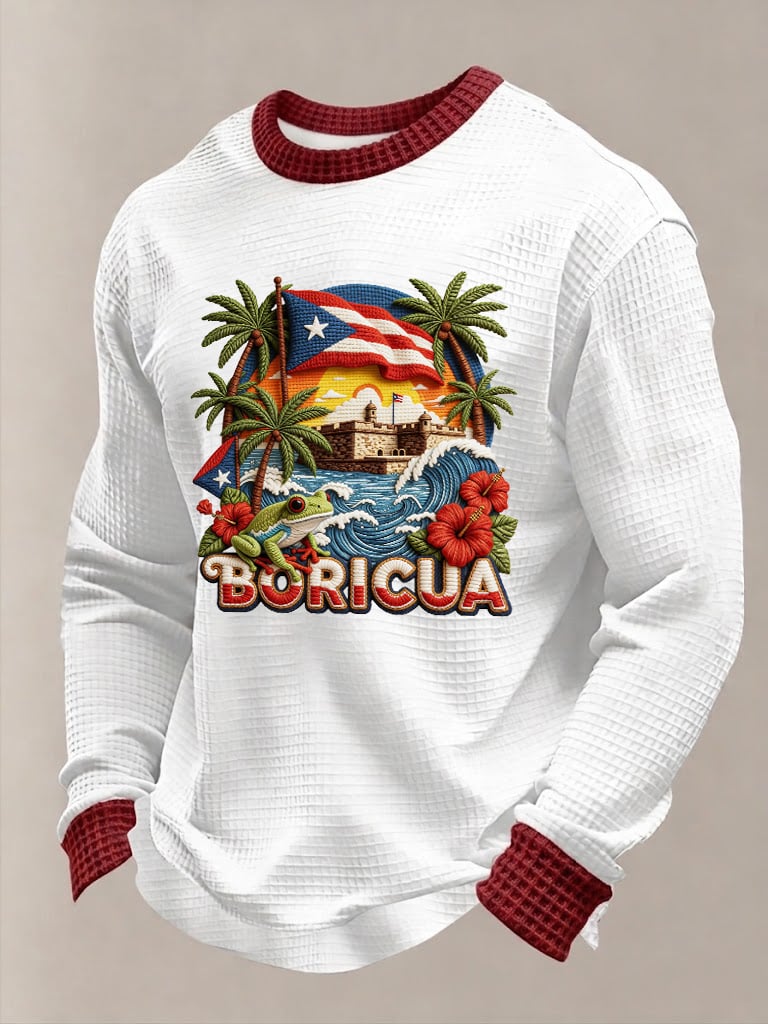 Men's Puerto Rico Printed Waffle Long Sleeve Sweatshirt