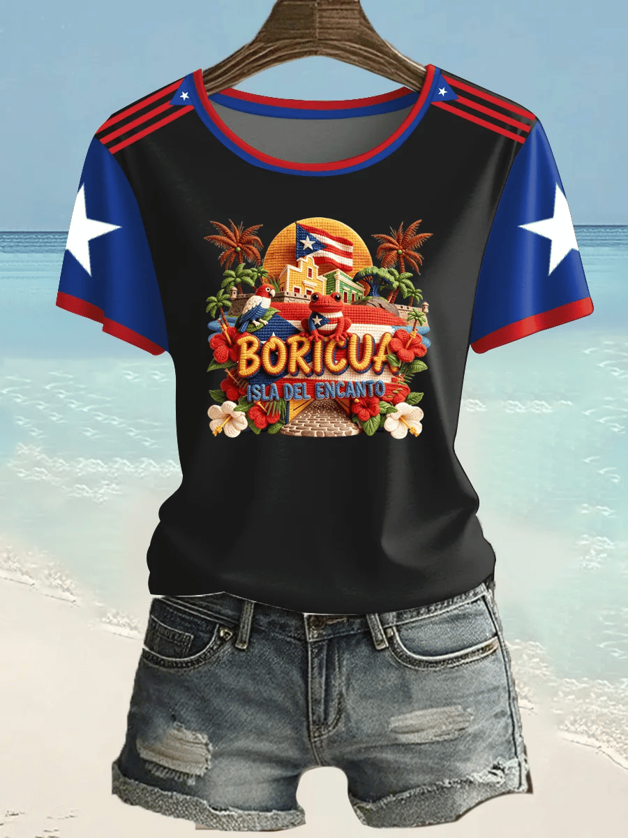 Women's Puerto Rico Print Casual T-shirt