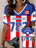 Women's Puerto Rico Printed V-Neck T-shirts