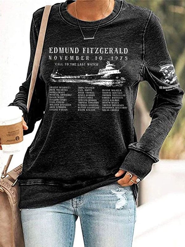 Women's Edmund Fitzgerald Print Round Neck Sweatshirt