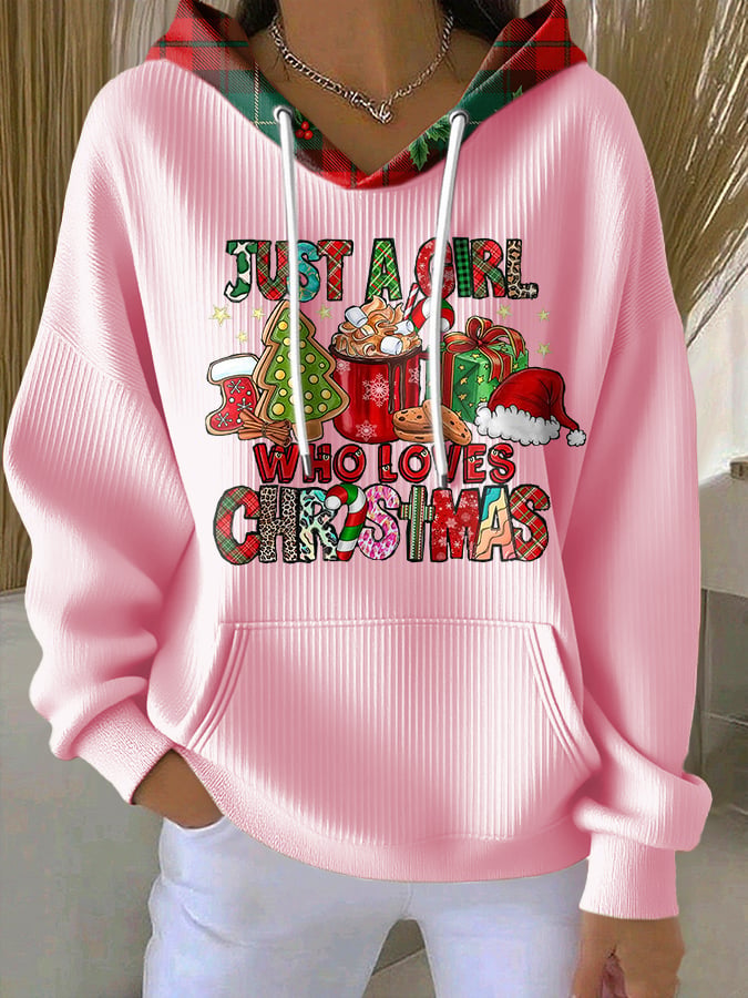 Women's Casual Just a Girl Who Loves Christmas Print Hoodie