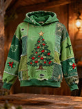 Women's Winter Contrast Color Christmas Tree Print Crew Neck Top