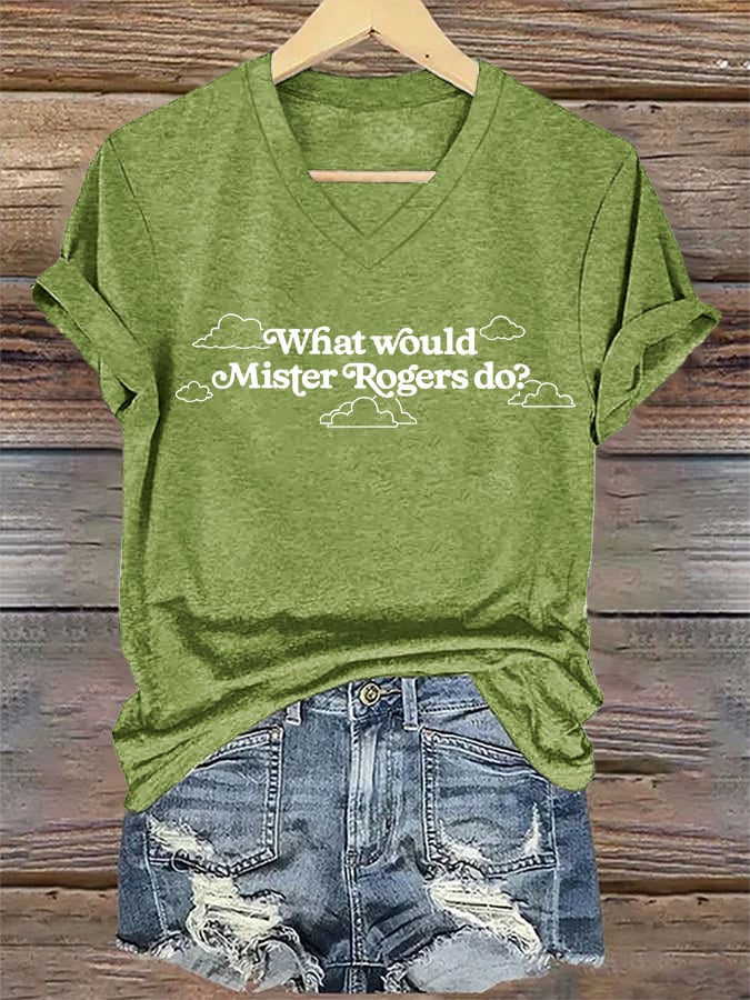 V-Neck Retro WWMRD What Would Mister Rogers Do? Print T-Shirt