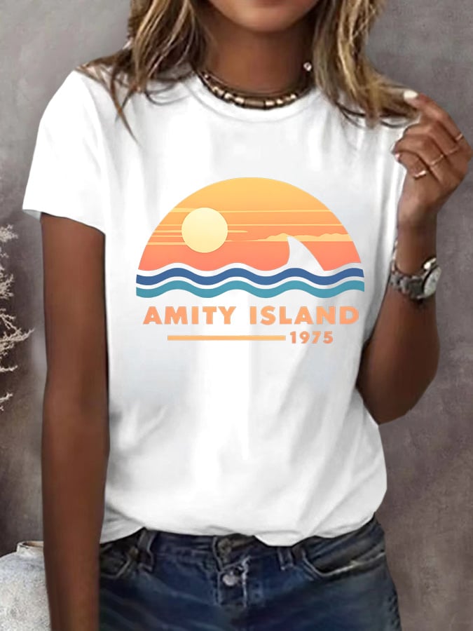Women's Amity Island 1975 Printed Short-Sleeved T-Shirt