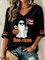 Women's Halloween In Puerto Rico Print Waffle-Knit Top