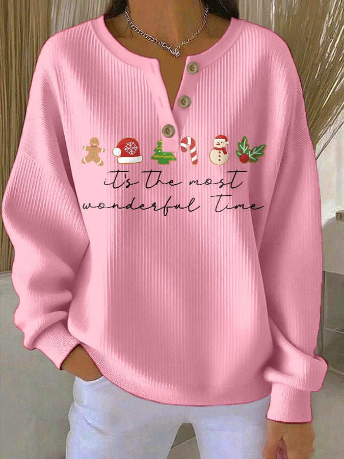 Women's Casual It's The Most Wine-Derful Time Of The Year Button-Down Sweatshirt