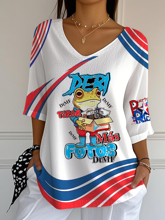 Puerto Rican Rain Frog Casual Simple Print Short Sleeve Shirt