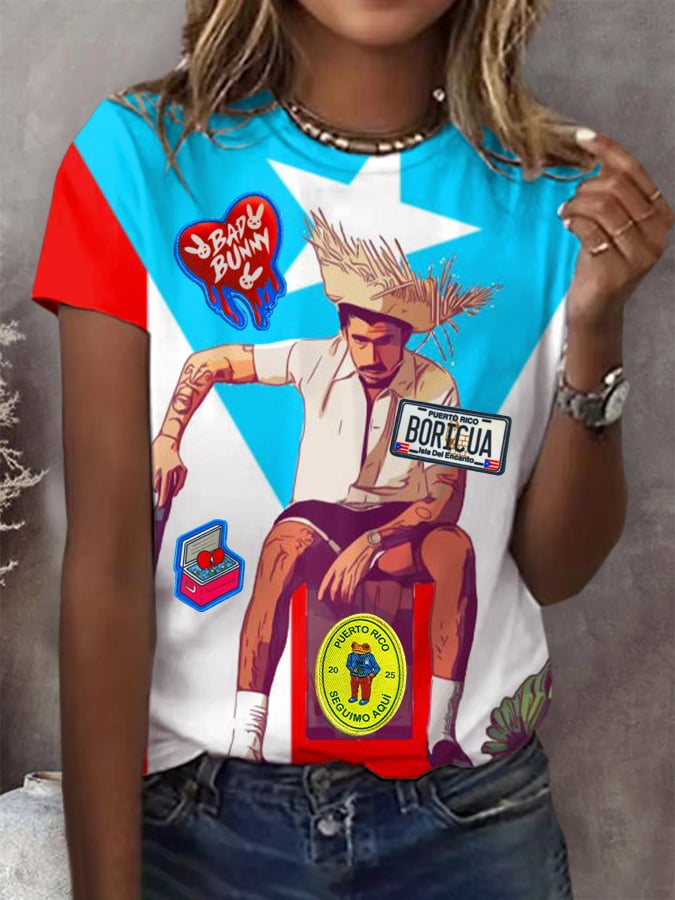 Women's Puerto Rican Flag Rain Frog Label Print T-shirt