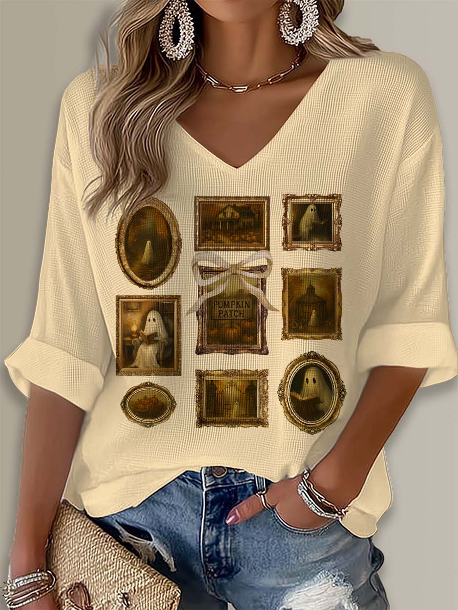 Halloween Ghost Pumpkin Patch Printed Long Sleeve Top