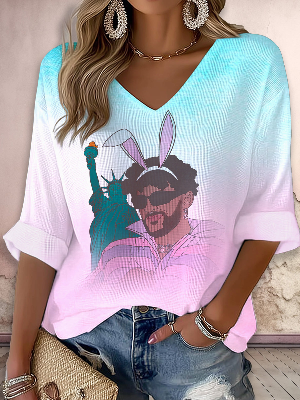 Puerto RIco Singer Boricua Decorate Printed Long Sleeve Top