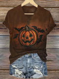 Women's Halloween Pumpkin Printed Short-Sleeved T-Shirt