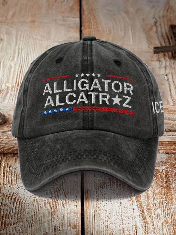 Unisex distressed washed Alligator Alcatraz print hat