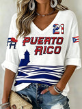 Women's Puerto Rico Print Casual T-Shirt
